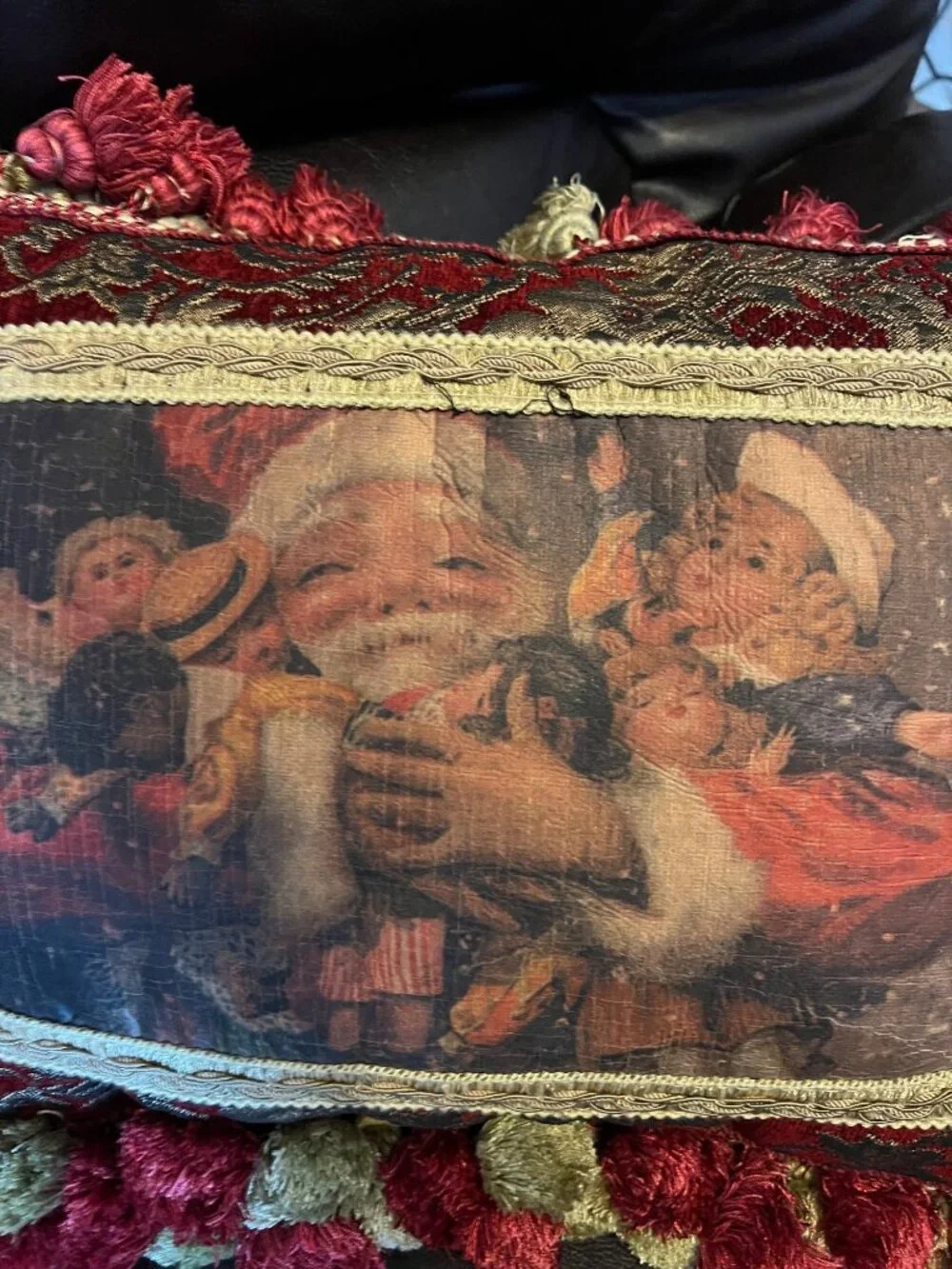 Pulvermacher Designs Primitive Santa Decorative Pillow Tassels & Tapestry Design